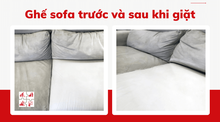 Hình ảnh trước và sau khi sử dụng dịch vụ giặt ghế sofa