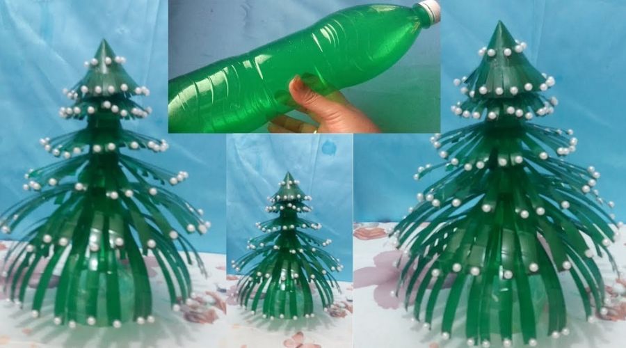 Làm cây thông noel bằng chai nhựa cũ