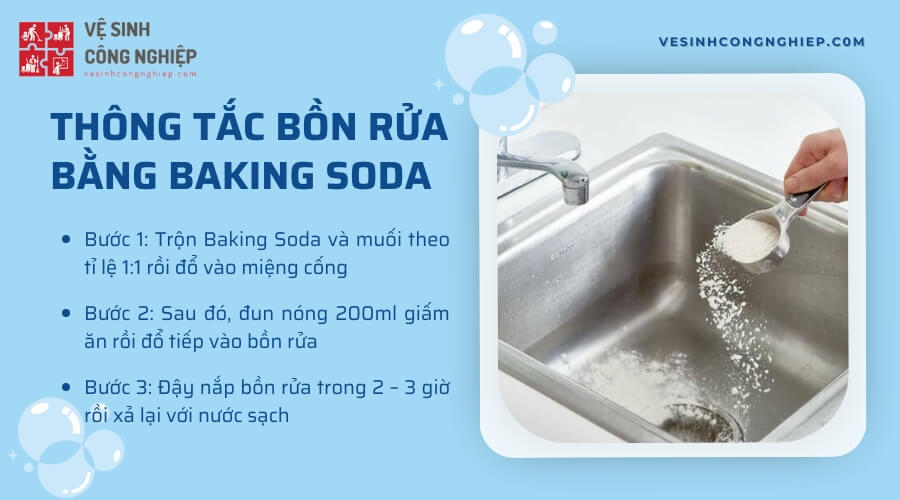 Thông tắc bồn rửa bát bằng baking soda