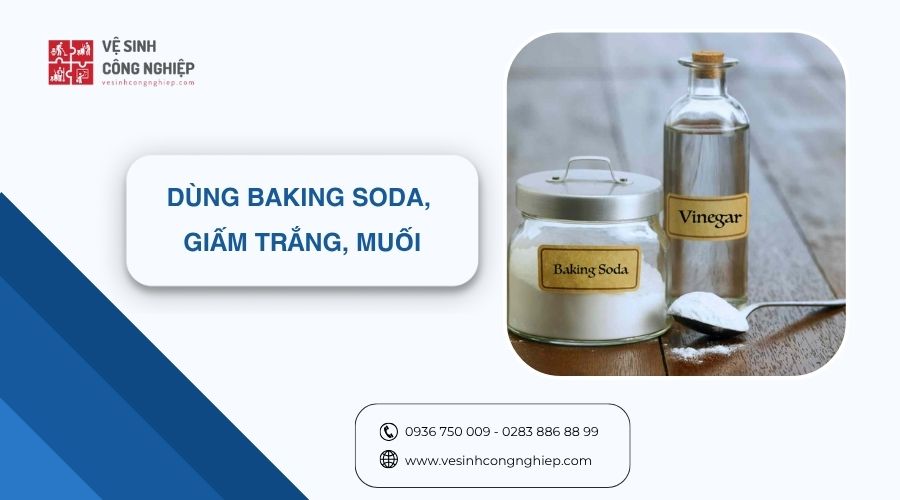 thông tắc bồn rửa bát bằng baking soda, giấm trắng và muối