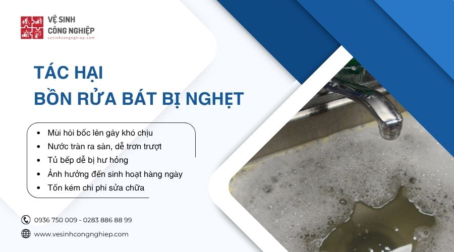 tác hại bồn rửa bát bị nghẹt