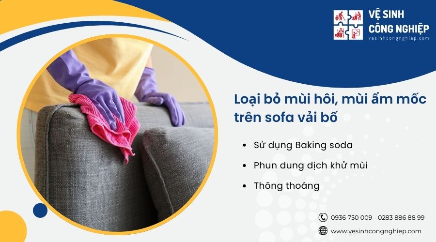 loại bỏ mùi hôi, mùi ẩm mốc trên sofa vải bố 