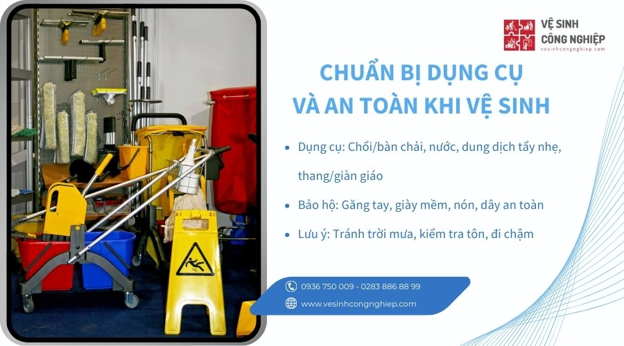 chuẩn bị dụng cụ khi vệ sinh