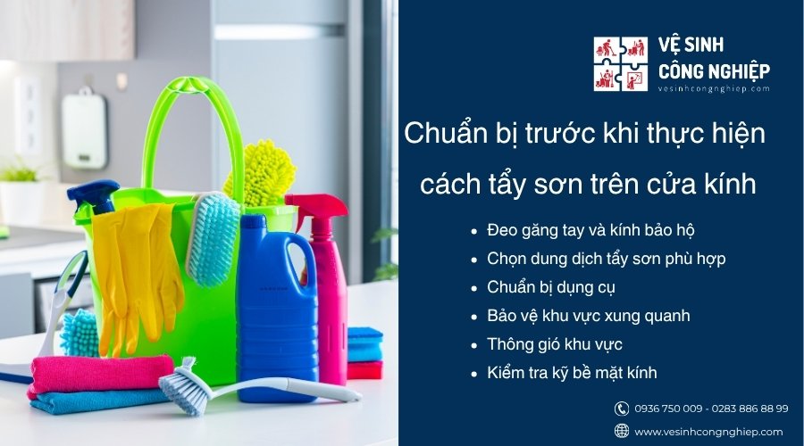 chuẩn bị trước khi thực hiện tẩy sơn trên cửa kính