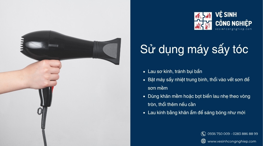 dùng máy sấy tóc tẩy vết sơn trên cửa kính