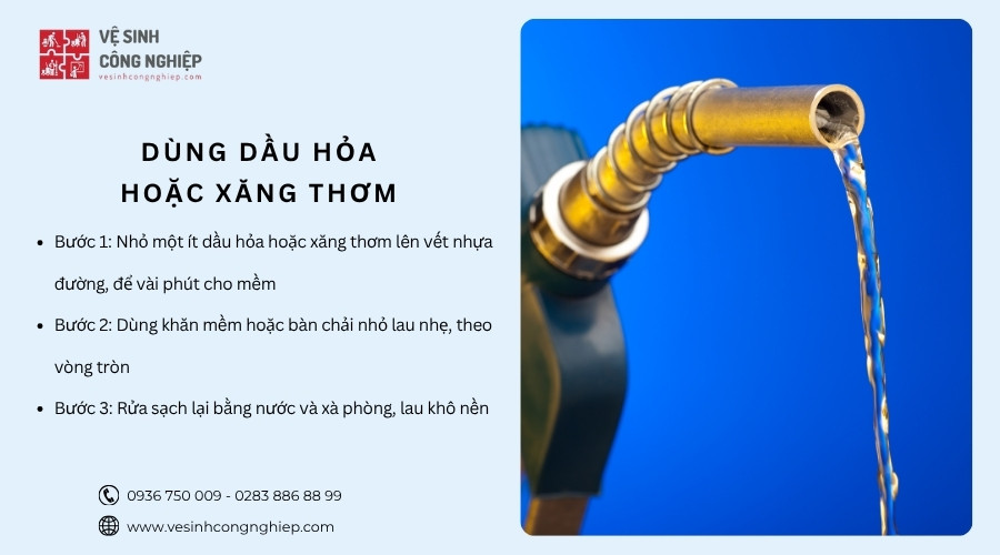 dùng dầu hỏa và xăng thơm tẩy nhựa đường trên gạch