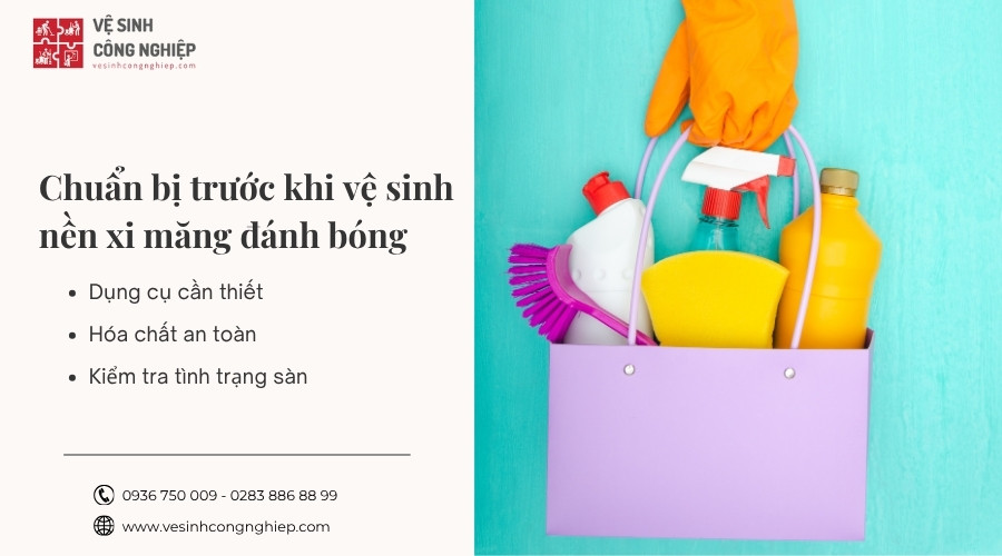 chuẩn bị trước khi vệ sinh nền xi măng đánh bóng