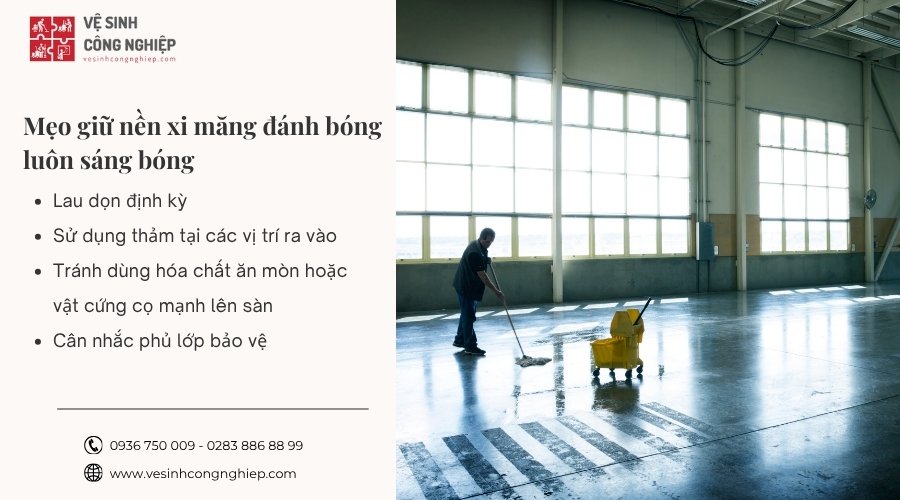 mẹo giữ nền xi măng đánh bóng 