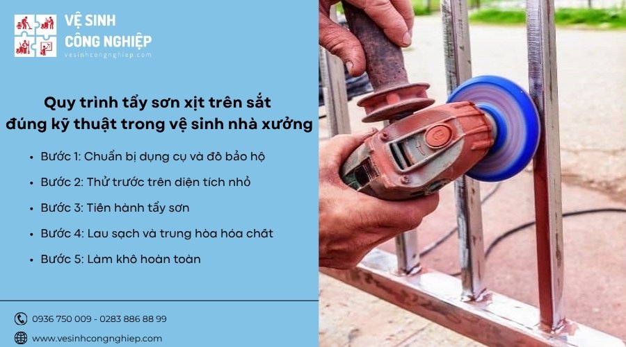 quy trình tẩy sơn xịt trên sắt khi vệ sinh nhà xưởng 