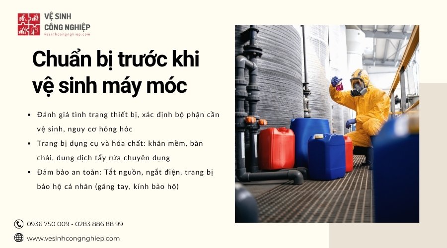 chuẩn bị trước khi vệ sinh máy móc thiết bị 