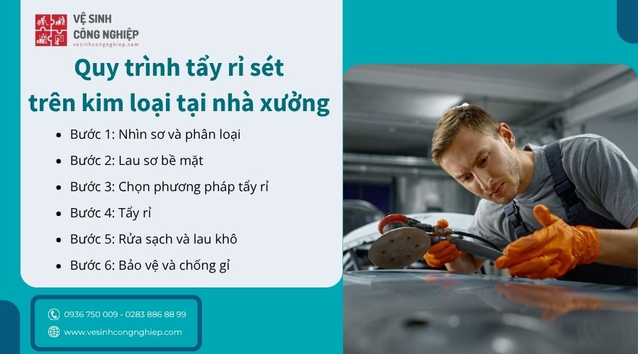 quy trình tẩy rỉ sét trên kim loại tại nhà xưởng 