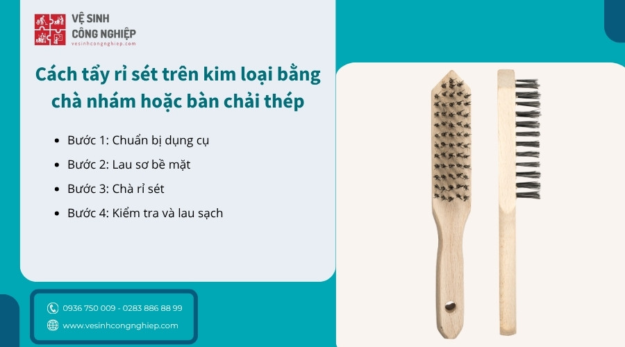 cách tẩy rỉ sét bằng chà nhám, bàn chải thép