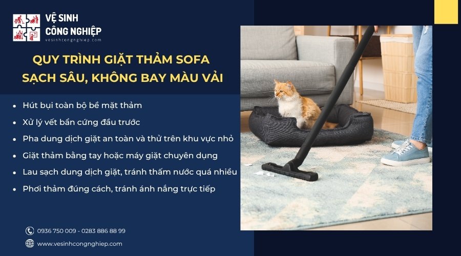 quy trình giặt thảm sofa sạch sâu, không bay màu vải 