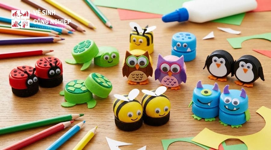 Tái chế nắp chai nhựa thành đồ chơi cho bé