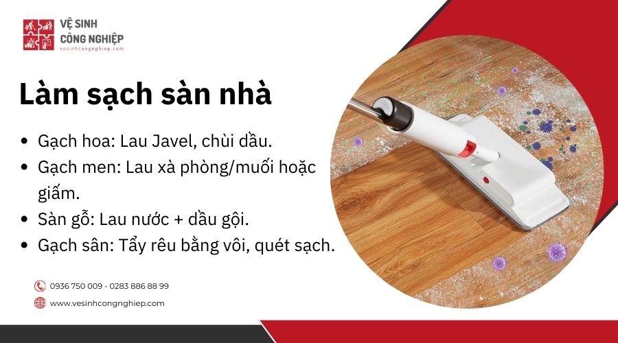 Làm sạch vết mốc xanh, rong rêu trên sàn