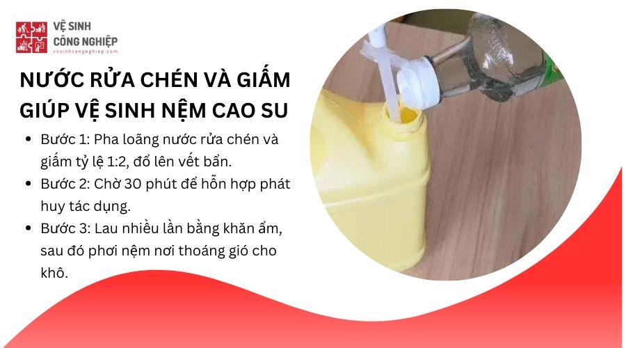 Hỗn hợp nước rửa chén và giấm giúp vệ sinh nệm cao su hiệu quả