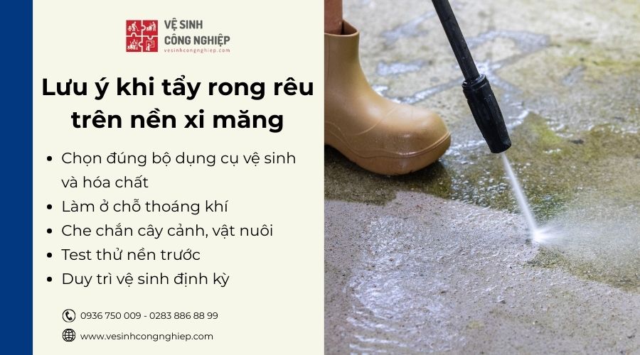 Lưu ý khi tẩy rong rêu trên nền xi măng