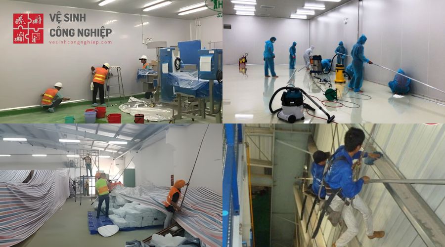 Lau chùi, vệ sinh vách tường nhà xưởng