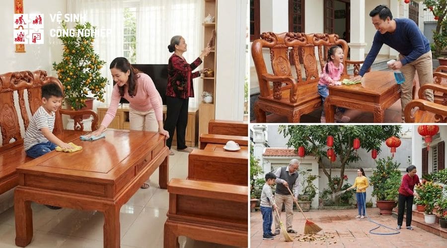 Hình ảnh gia đình dọn nhà đón Tết