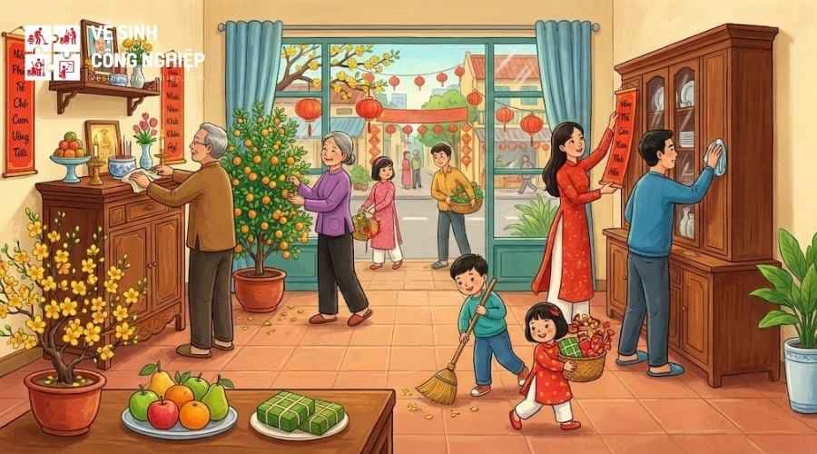 Tranh vẽ gia đình ngày Tết đẹp