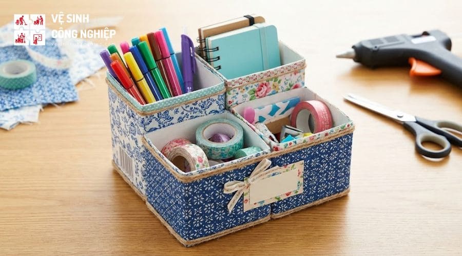 Hộp đựng văn phòng phẩm làm từ vỏ hộp sữa giấy cũ