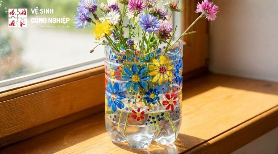 Lọ hoa trang trí làm từ chai nhựa cũ