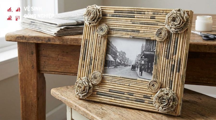 Tái chế giấy báo cũ thành khung tranh