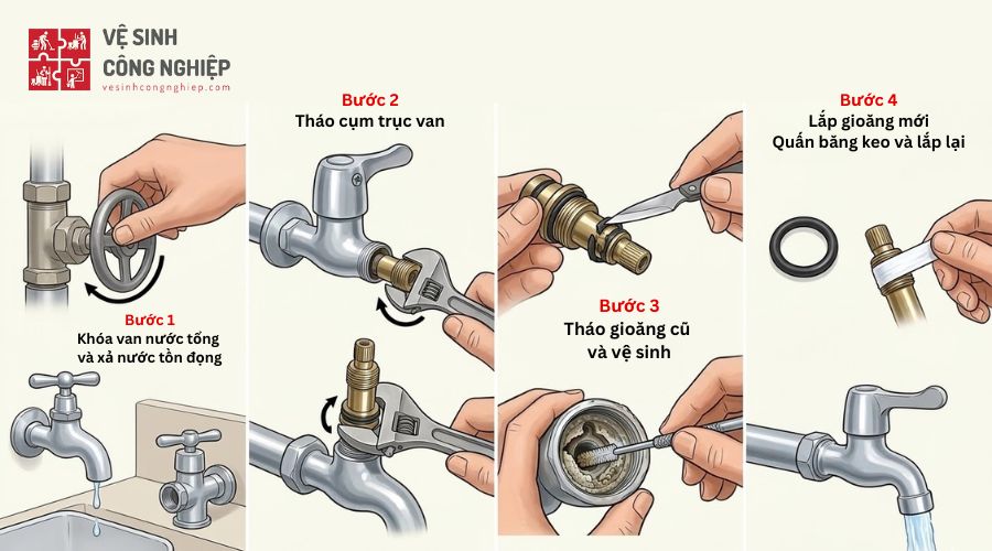 Cách thay gioăng mới cho van khóa nước