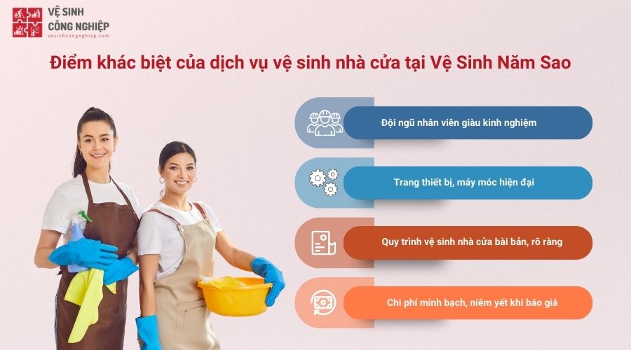 Điểm khác biệt của dịch vụ vệ sinh nhà cửa tại Vệ Sinh Năm Sao so với công ty khác